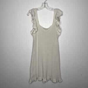 Anthropologie Womens Dress Size L White Sleeveless Knitted Crochet Style Lined